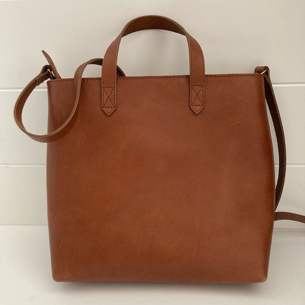 Madewell zip top transport crossbody tote in English saddle color leather